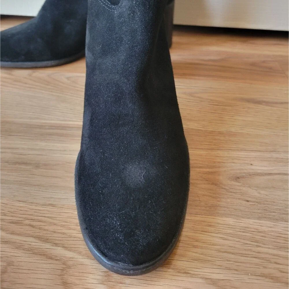 Free People Black Suede Knee-High Block Heel Boots Boho Chic 90s Size 10.5/41